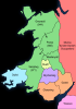 Königreiche in Wales vor der Vereinigung von Dyfed und Seisyllwg zu Deheubarth -  Gwynedd, Powys, Maelienydd, Buellt, Seisyllwg, Brycheiniog, Dyfed, Glywising und Gwent