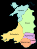 Königreiche in Wales nach der Vereinigung von Dyfed und Seisyllwg zu Deheubarth - Gwynedd, Powys, Deheubarth, Brycheiniog, Morgannwg und Gwent

