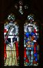 Katherine Woodville und ihr zweiter Ehemann Jasper Tudor, 1. Duke of Bedford auf Glasmalereifenstern in Cardiff Castle.